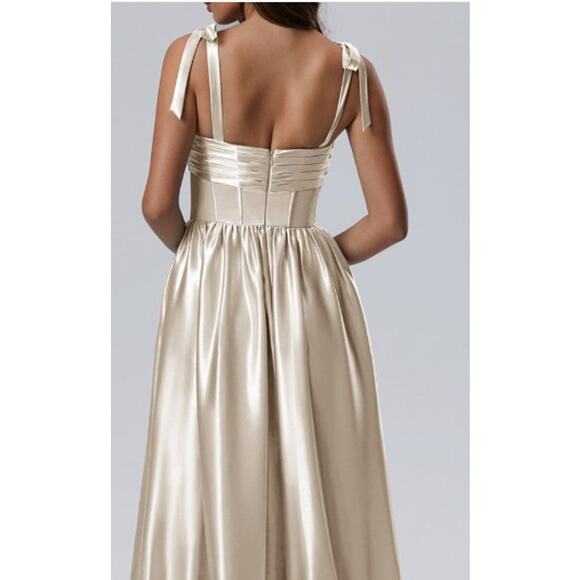 AW BRIDAL SZ 8 M champagne Blustery formal party gala maxi dress NEW B36 - Picture 2 of 9